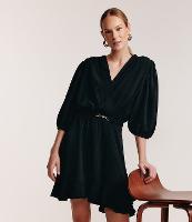 Vestido Curto com Manga Bufante e Cinto com Detalhe em Metal - 1