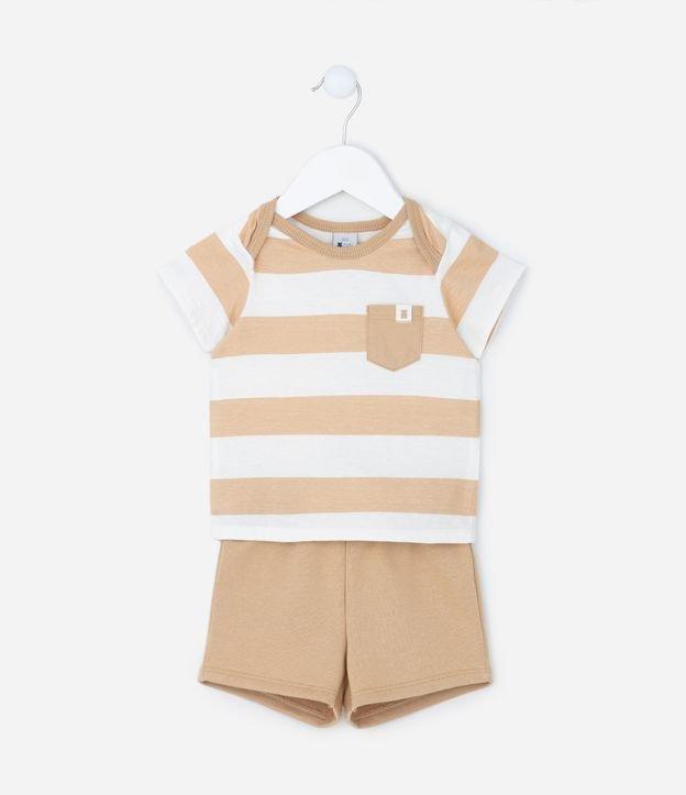 Conjunto Infantil com Estampa Listrada e Bolsinho Contrastante - Tam 0 a 18 meses - 1