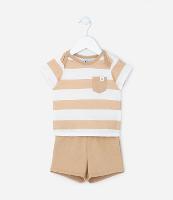 Conjunto Infantil com Estampa Listrada e Bolsinho Contrastante - Tam 0 a 18 meses - 1