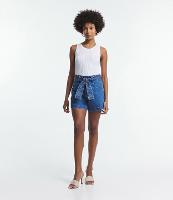 Short Cintura Alta em Jeans com Cinto de Tecido Pespontado - 1