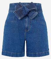 Short Cintura Alta em Jeans com Cinto de Tecido Pespontado - 4