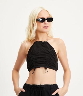 Top Parachute em Sarja com Transpasse nas Costas