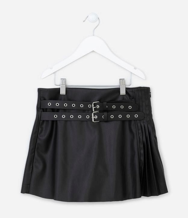 Short Saia Plissado Infantil em PU com Cinto - Tam 5 a 14 Anos - 1