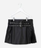 Short Saia Plissado Infantil em PU com Cinto - Tam 5 a 14 Anos - 1