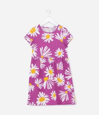 Vestido Infantil com Estampa Margaridas - Tam 5 A 14 Anos