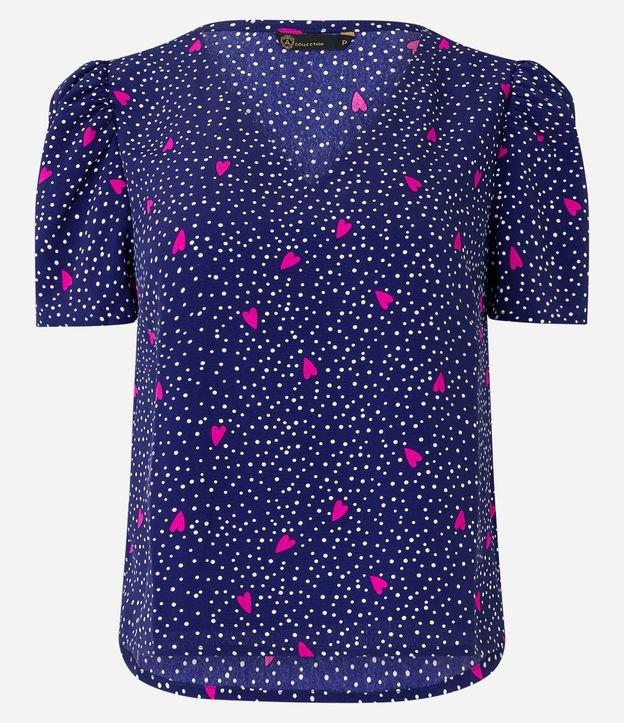Blusa em Crepe com Manga Bufante e Estampa Poá e Corações - 2