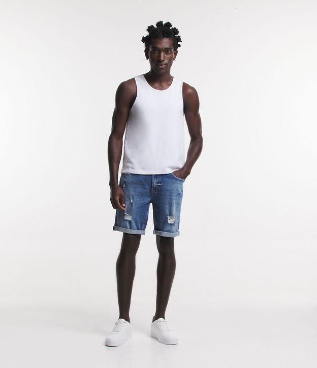 Bermuda Skinny Jeans Puídos e Barra Dobrada - 1