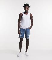 Bermuda Skinny Jeans Puídos e Barra Dobrada - 1
