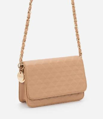 Bolsa Transversal em PU com Textura Embossed e Alça de Corrente
