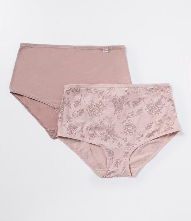 Kit 02 Calcinhas Altas em Microfibra Lisa e Estampada de Rosas DelRio - 1