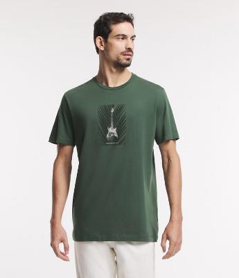 Camiseta em Algodão com Estampa de Guitarra Tropical Sound