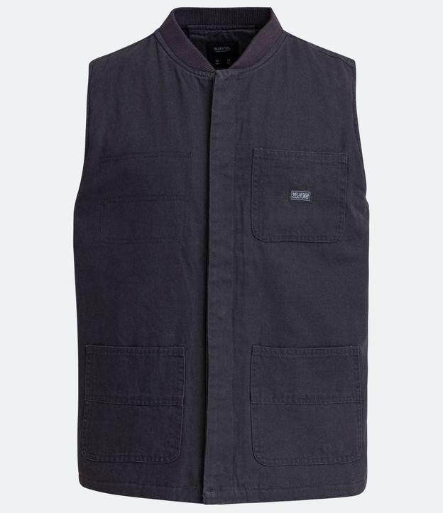 Colete em Sarja com Gola V e Bolsos Táticos - 1