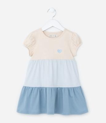 Vestido Marias Infantil com Bordado de Coração e Manga Bufante - Tam 1 a 5 Anos