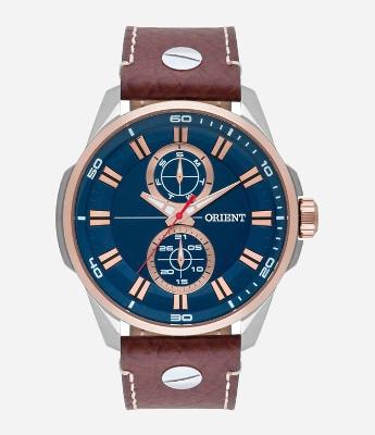 Relógio Orient Analógico com Pulseira em Couro e Caixa em Metal 
