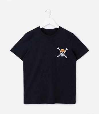 Camiseta Infantil com Estampas do One Piece Frente e Costas - Tam 5 a 14 anos