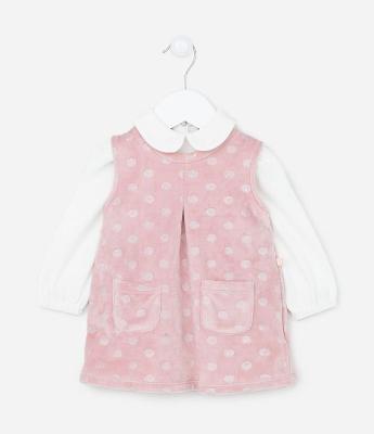 Vestido Infantil em Veludo com Bolsinhos - Tam 0 a 18 meses