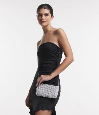 Bolsa Transversal com Alça Corrente e Detalhes em Strass