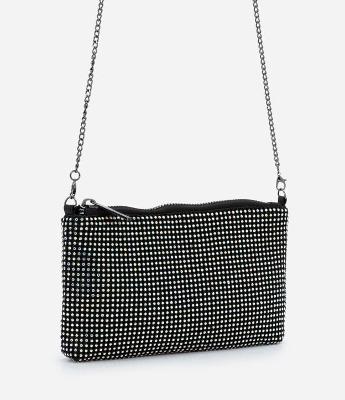 Bolsa Transversal com Alça Corrente e Detalhes em Strass