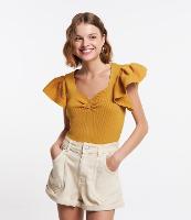 Blusa em Tricô com Decote Coração e Babados na Manga - 1