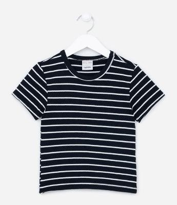 Blusa Cropped Infantil com Listinhas em Fio Tinto - Tam 5 a 14 Anos