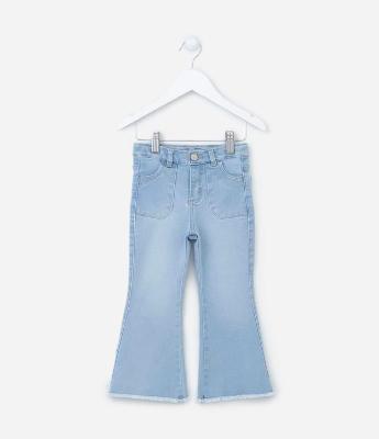 Calça Flare Infantil Jeans com Barra Desfiada - Tam 1 a 5 anos