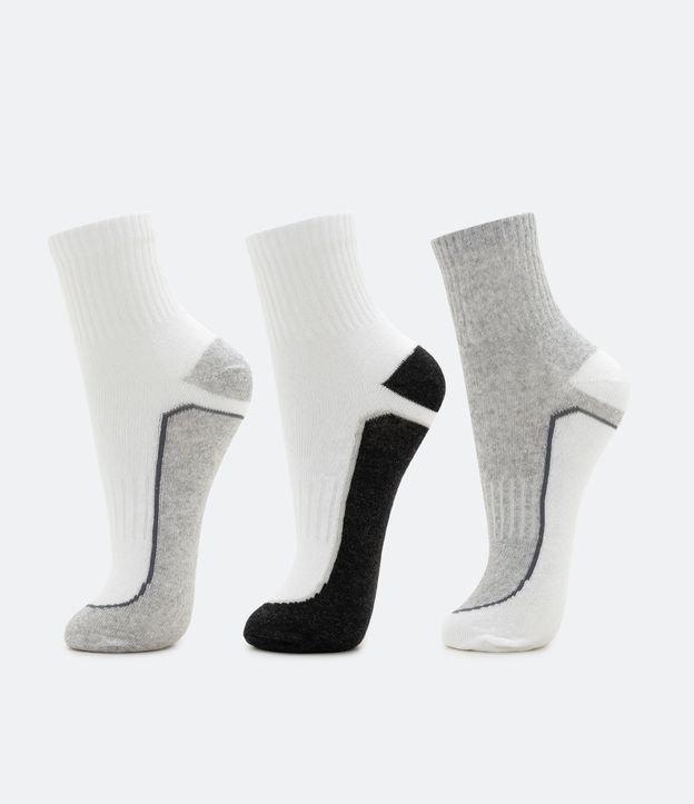 Kit 03 Pares de Meia Cano Médio em Algodão com Detalhes Contrastantes - 1