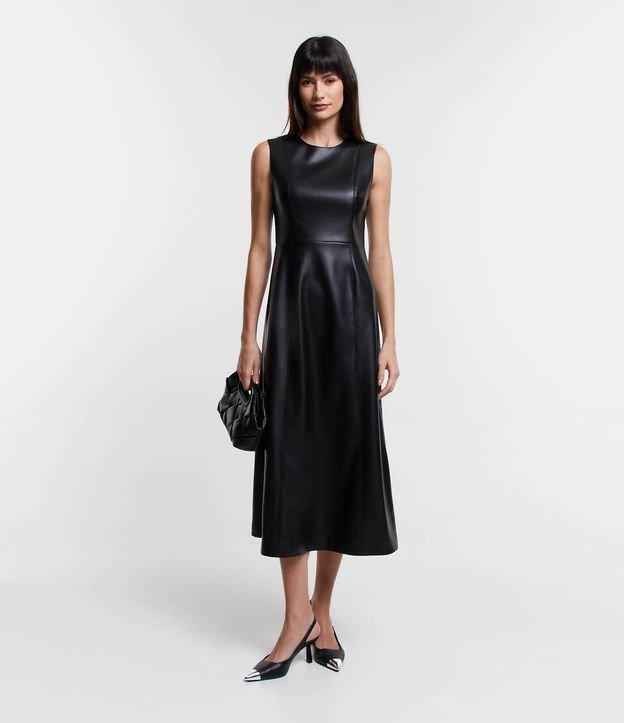 Vestido Midi em Material Sintético com Zíper nas Costas - 1