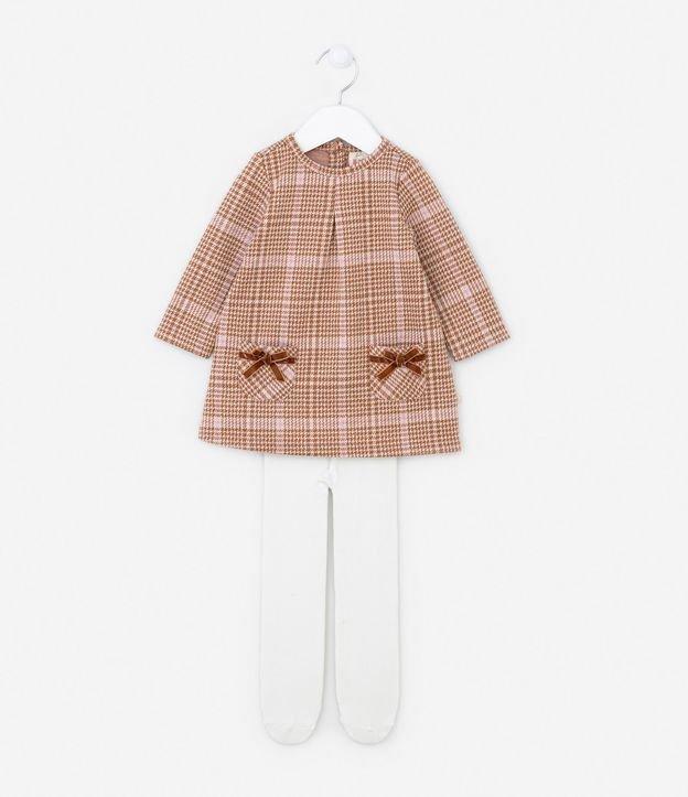 Vestido Infantil com Estampa Pied Poule e Meia-Calça - Tam 0 a 18 meses - 1