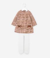 Vestido Infantil com Estampa Pied Poule e Meia-Calça - Tam 0 a 18 meses - 1