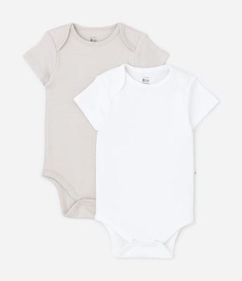 Kit 02 Bodies Básicos em Suedine com Gola Americana - Tam RN a 18 meses