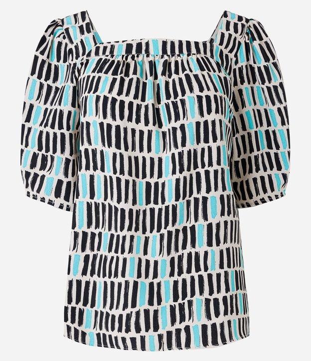 Blusa Manga Bufante em Crepe com Estampa Geométrica Irregular - 2