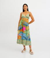 Vestido New Midi em Linho com Alcinha Trançada e Estampa Tropical - 1