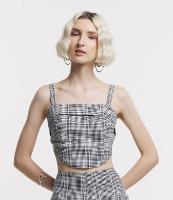 Blusa de Alça Cropped com Estampa Xadrez e Zíper nas Costas - 1