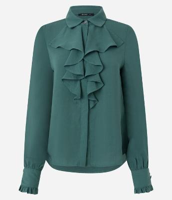 Camisa em Crepe com Gola de Babado Jabô