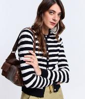 Cardigan em Tricô com Abotoamento e Estampa Listrada - 1