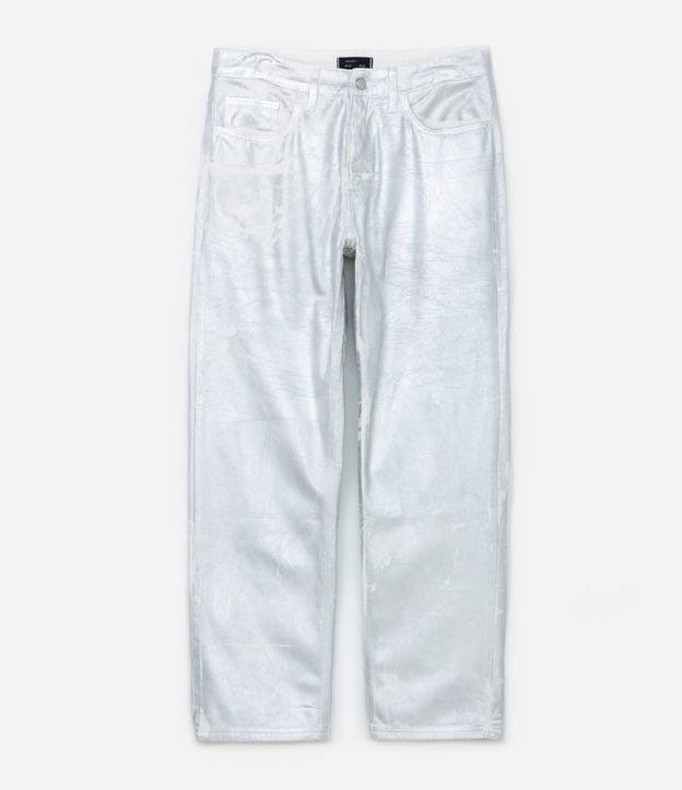 Calça Reta Metalizada em Sarja com Bolsos - 2