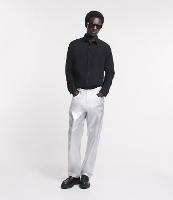 Calça Reta Metalizada em Sarja com Bolsos - 1