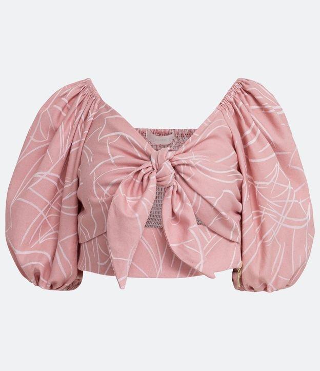 Blusa Cropped em Jacquard com Mangas Bufantes - 2