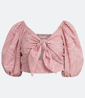Blusa Cropped em Jacquard com Mangas Bufantes - 2