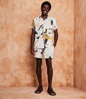 Bermuda Boardshort em Viscose com Estampa Abstrata