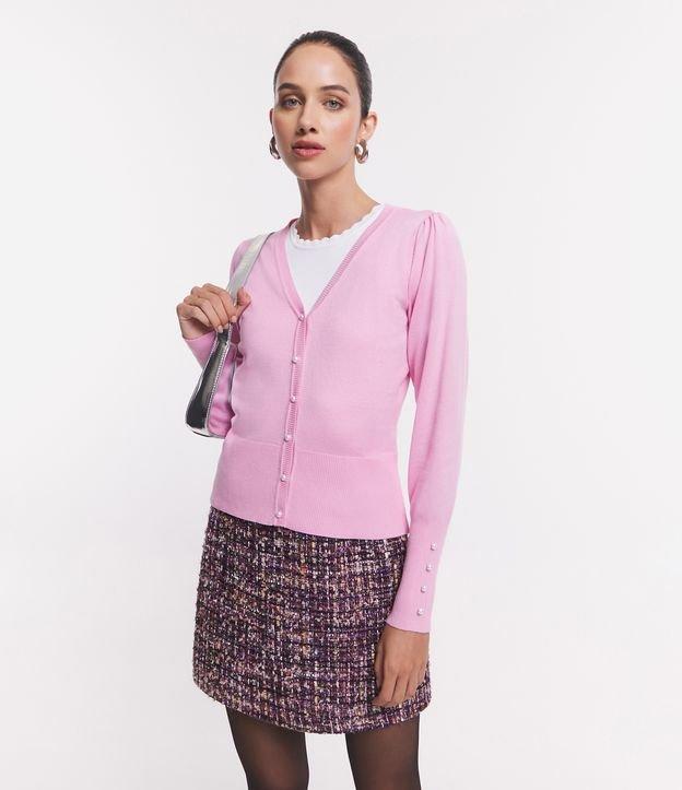 Cardigan em Tricô com Manga Bufante e Botão Pérola - 1