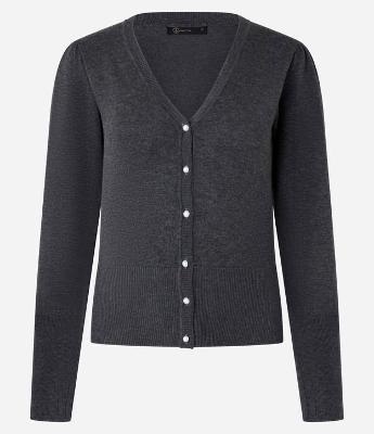 Cardigan em Tricô com Manga Bufante e Botão Pérola