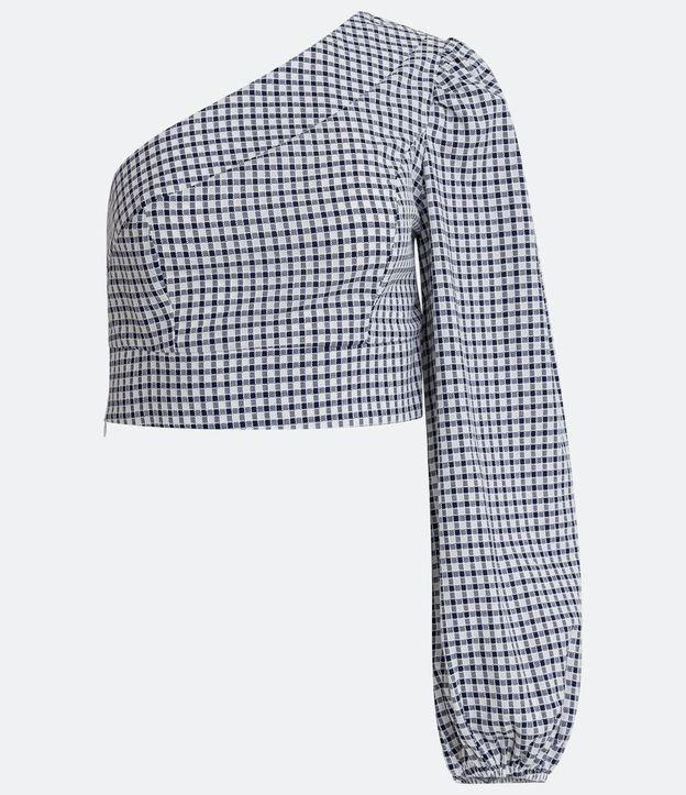 Blusa Cropped em Algodão Xadrez com Decote Ombro Só - 1