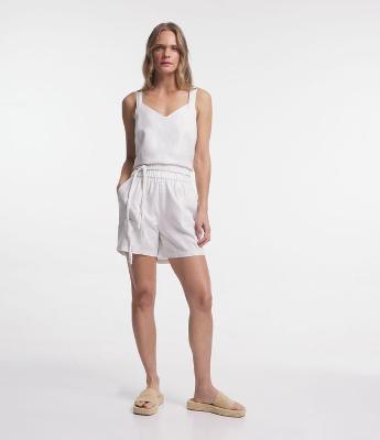 Short Cintura Média em Viscolinho com Corda Trançada e Foil