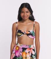 Top de Alça em Tricoline com Torcido e Flores Aquareladas Estampadas - 1