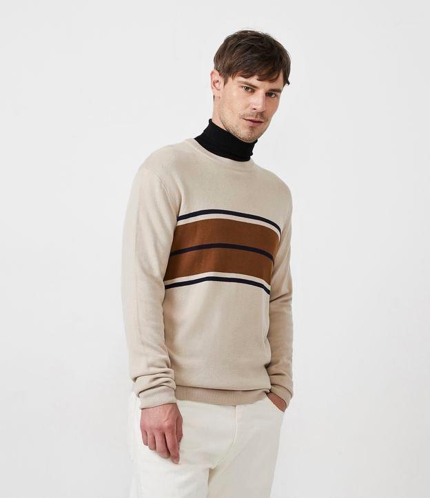 Suéter Regular em Tricô com Listras Contrastantes - 2