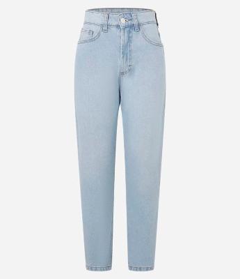Calça Mom Básico Jeans com Cintura Alta e Barra Dobrada