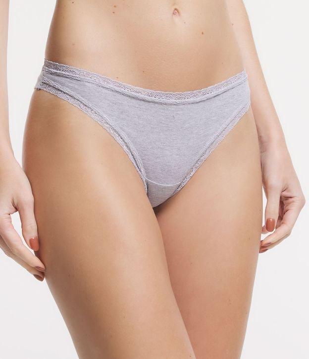 Kit 02 Calcinhas Biquini Fio Duplo em Meia Malha com Renda nas Cavas - 1