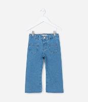 Calça Wide Leg Jeans Infantil com Bolsinhos e Barra Desfiada - Tam 1 a 5 anos - 1