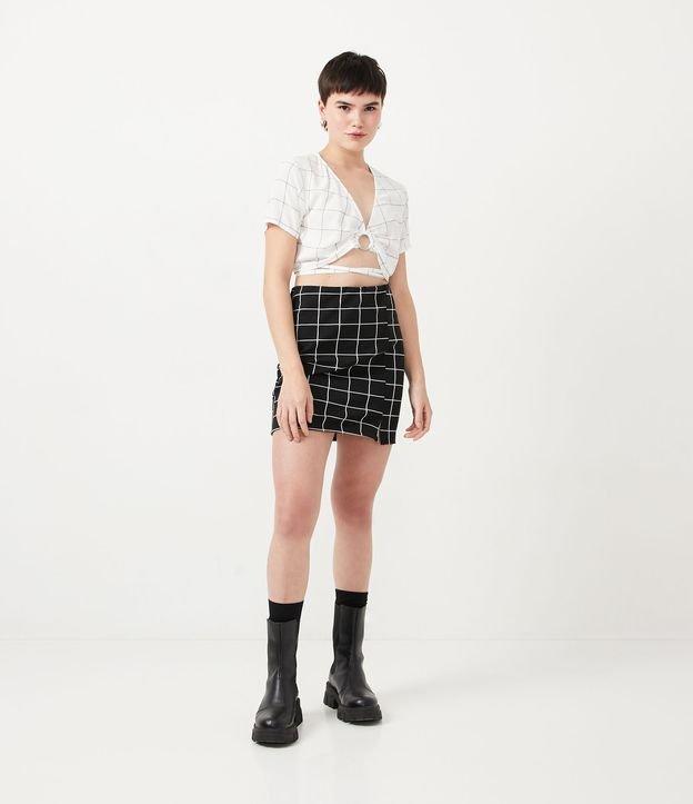 Saia Curta em Jacquard com Estampa Xadrez Grid - 1